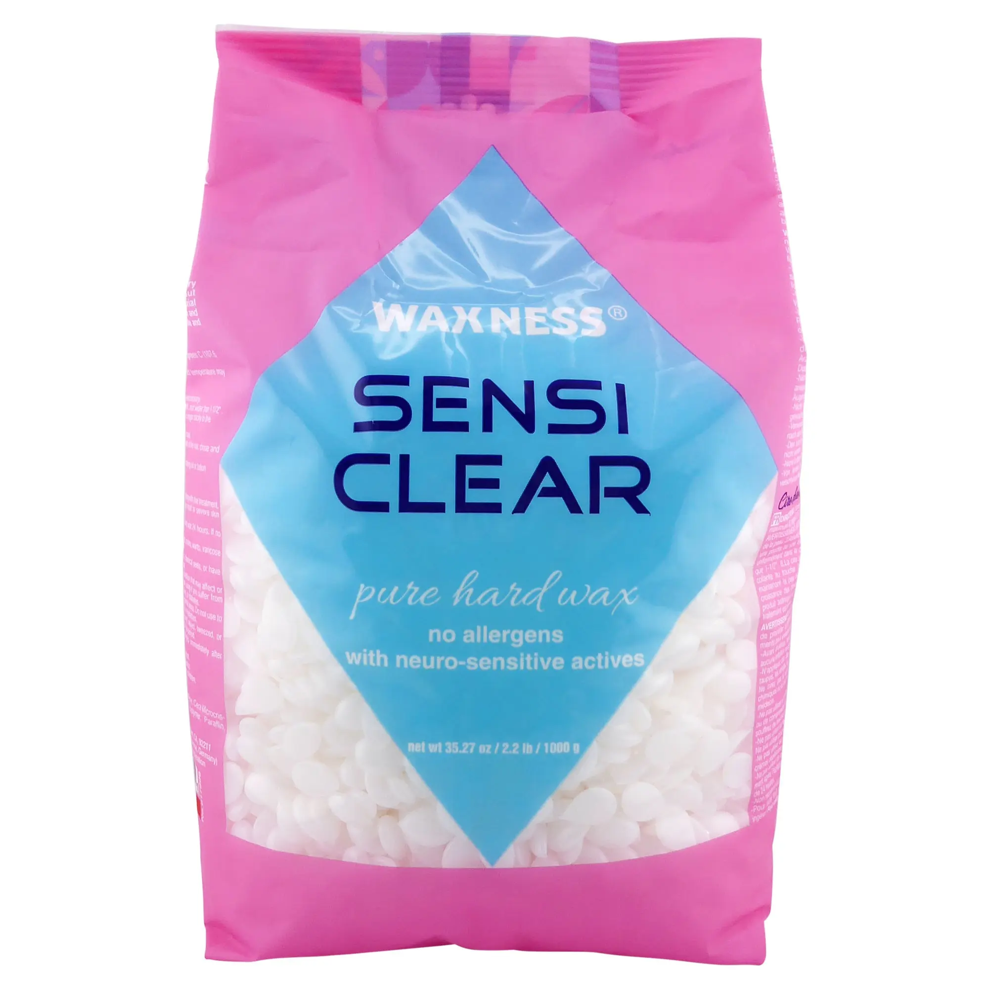 Waxness Sensi Clear Rosin Free Hard Wax Beads 2.2 lb / 1 kg - For Hair Removal - Hypoallergenic - For Very Sensitive Skin - No strips needed