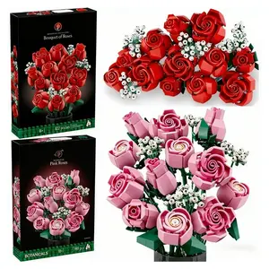 789pcs Pink Rose Bouquet 10374 Building Blocks Sets Red Rose Artificial Flower Bouquet Decorative Suitable for Christmas Gifts for Girlfriend Valentine's Day Gifts  Great Gifts for Women's Day
