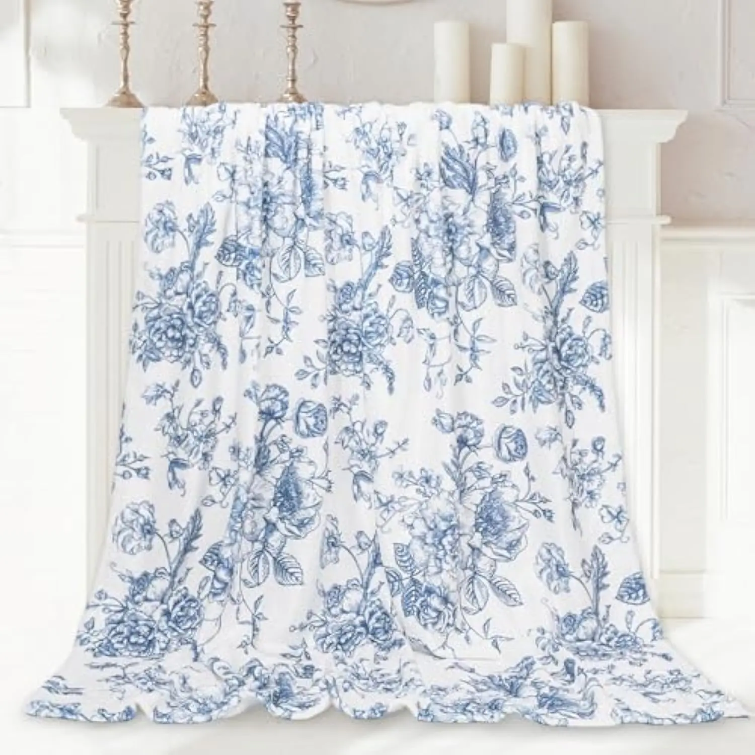 Floral Fuzzy Blanket Blue Flowers Throw Blanket Decorative Soft Cozy Blanket for Home Bed Sofa Couch Chair Durable