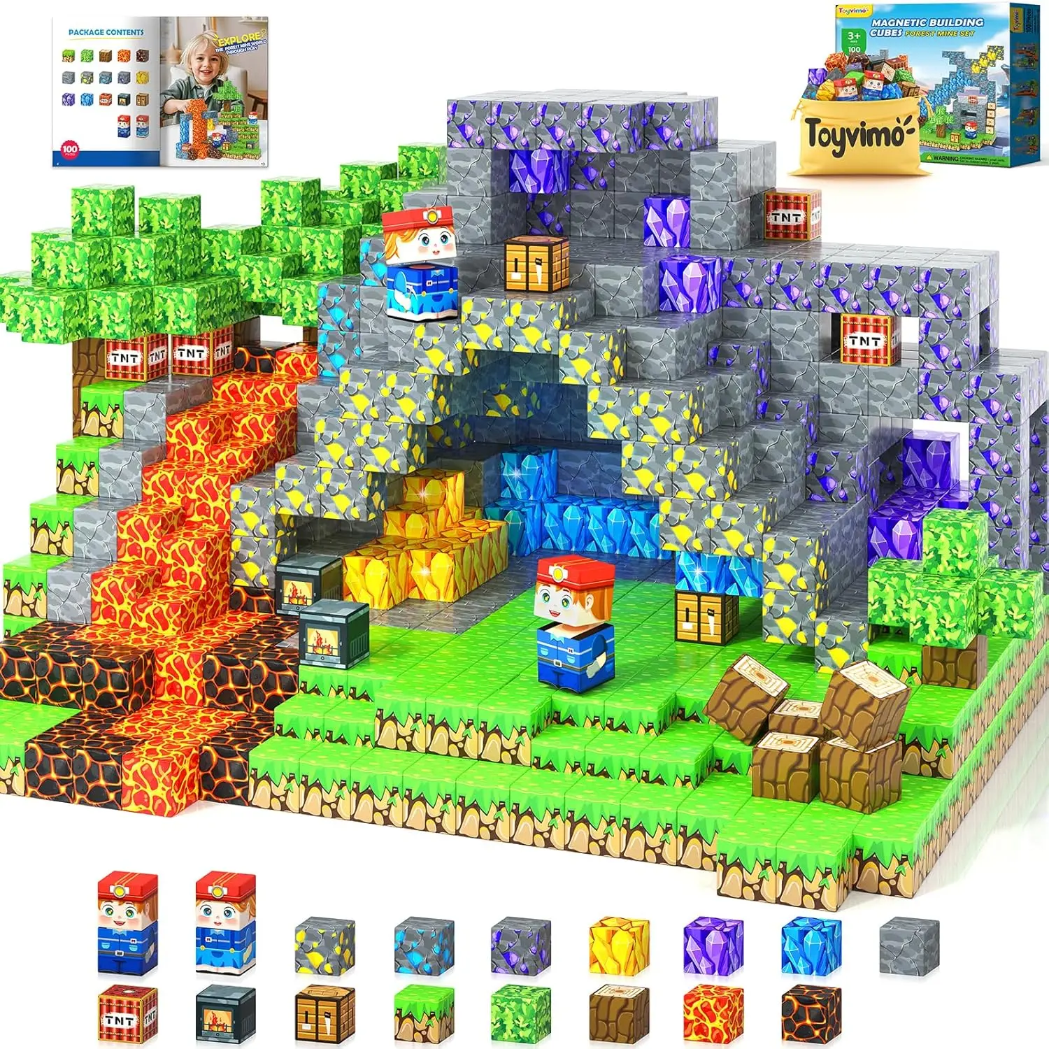 100PCS-Magnetic Building Blocks with Storage Bag STEM Montessori Toys Gift Build Mine Magnet World Classroom Must Haves