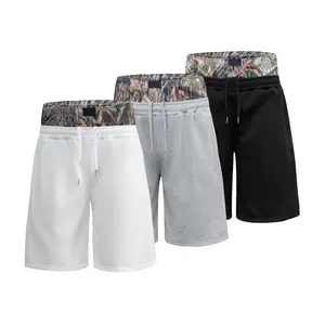 Men’s shorts with numeric print, 100% polyester, made from 250 g fishscale fabric, double waistband, straight cut, mid-thigh length, camouflage color blocking, suitable for summer wear, streetwear style. fathersdaygift