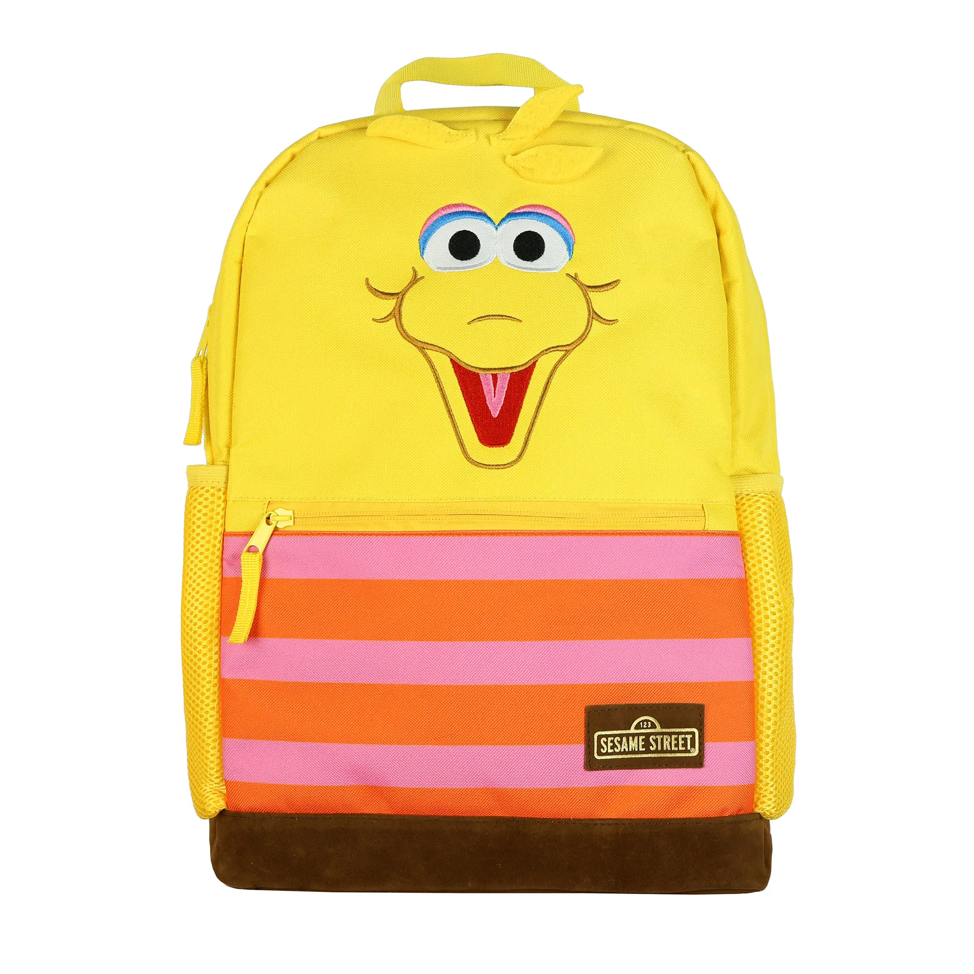 Sesame Street 16" Big Bird Character Backpack for School, Cute Striped Casual Backpack with Adjustable Shoulder Straps and Tech Sleeve