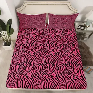 Feelyou Zebra Stripe Pattern Bedding Set - Pink Black Fitted Sheet, Luxury Safari Animal Print Decorative Bedroom Bedding for Room Decor, Bedroom Bedding Set