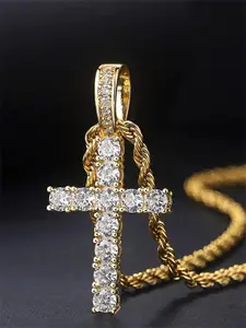 Elegant Sparkling Classic Cross Pendant Crystal Necklace, Versatile and Lightweight, Perfect for Festivals, Parties, and Daily Wear, Necklace Gift, Neck Jewelry