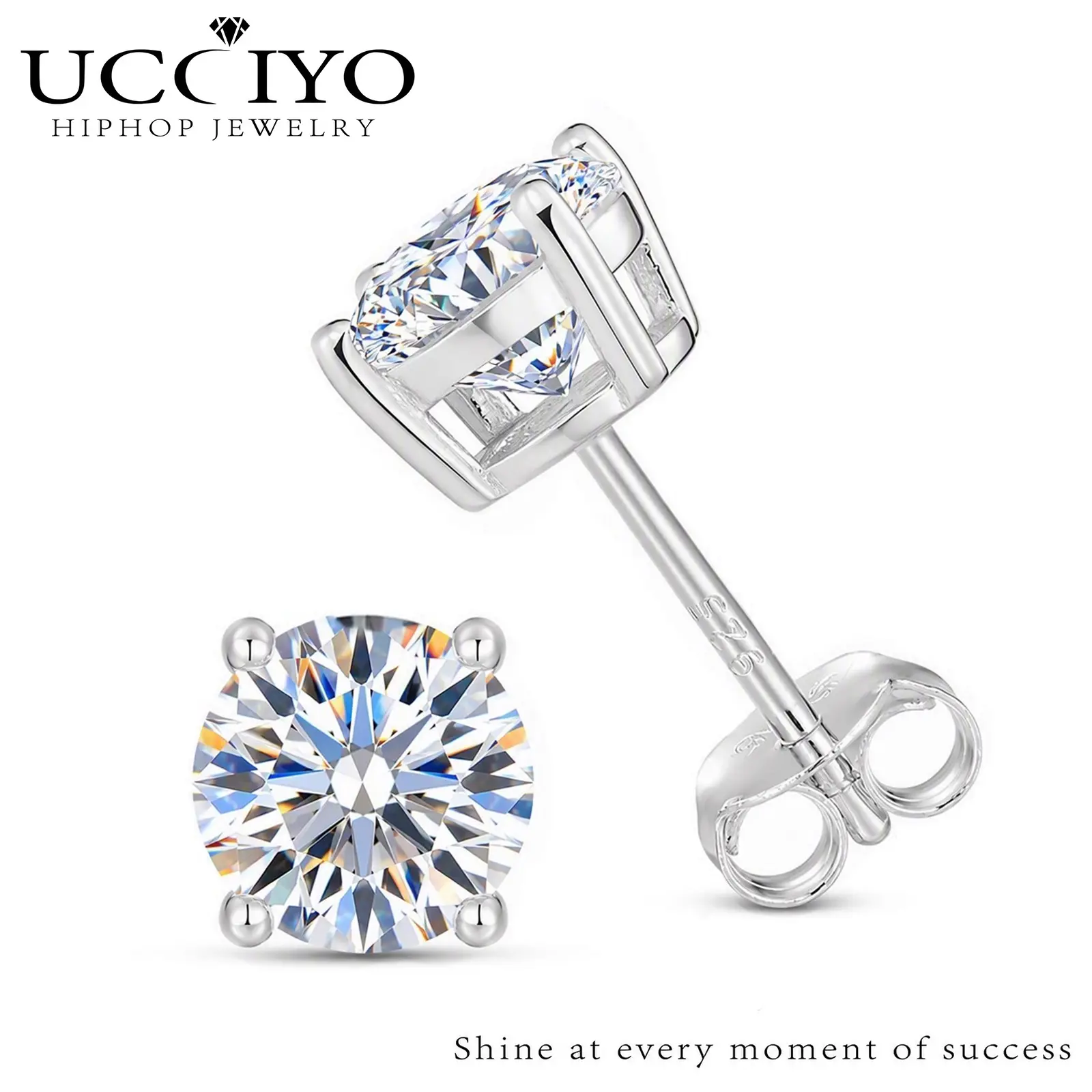 UCClYO S925 Silver 4-Prong Solitaire VVS1 Synthetic Moissanite Stud Earrings for Women, Engagement, Wedding Anniversary Fine Moissanite Jewelry【#E75】