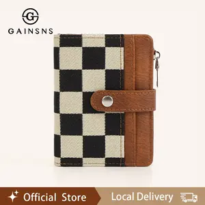 GAINSNS Women's Plaid Checkered Checkerboard Pattern Short Wallet, Gifts for Girlfriend,Casual Versatile Card Holder with ld Window, Credit Card Carrying Holder, Business Zippered Card Case Holder, Card Storage Case Trendy All-match Credit Card Organizer