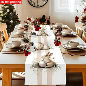 1pc Easter Bunny and Butterfly Printed Table Runner Polyester Rectangular Ideal for Dining Kitchen Living Room Office Decor for Easter Celebrations Family Gatherings Outdoor Events