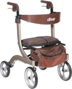 Drive Medical Nitro DLX Self-Stabilizing Foldable Rollator Walker - Hand-Activated Brakes, Padded Seat, Storage Bag, 10-Inch Front Wheels - Folding Mobility Aid for Seniors - Champagne Health Medical Equipment, Self-Stabilizing Rollator Walker