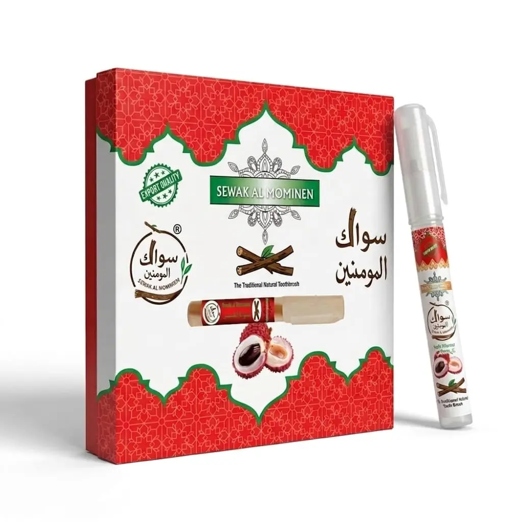 Litchi Flavored Miswak Oral Care Tool with 6-Inch Luxury Protective Holder, Daily On-the-Go Travel Stick for Sweet Freshness