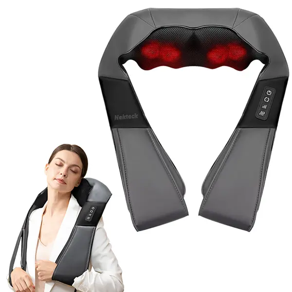 Nekteck Neck and Back Massager with Soothing Heat Adjustable Intensity 3D Kneading Massage Pillow for Shoulder Leg Body Pain Relief Durable Gift Nekteck Neck and Back Massager with Soothing Heat Adjustable Intensity 3D Kneading Massage Pillow for Shoulder Leg Body Pain Relief Durable Gift