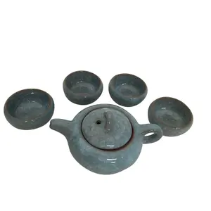 Thy Home 5-Piece Heat Retentive Exquisite Glazed Ceramic Tea Set - Teapot and Porcelain Cups, Kitchenware for Tea Enjoyment