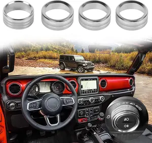 Air Conditioner Headlight Center Consoles Switch Knob Cover Trim for 2018-2025+ Jeep Wrangler JL JLU Gladiator JT 4xe Interior Accessories Silver Aluminum Alloy 4pcs
