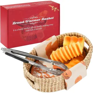 Bread Warmer Basket with Stone - Terracotta Bowl Keeps Bread Warm & Moist, Includes Liner and Clips, Gift for Sourdough Bakers, Housewarming & Weddings(Flowers)