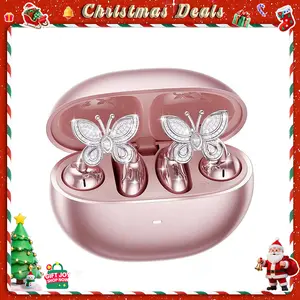 [Spring Deals] Coucur 2026 Jewelry-Inspired Clip-On Earbuds with Butterfly Earrings Comfortable Fit 50H Playtime Bluetooth 5.4 Wireless Headphones for Women Sports Workouts