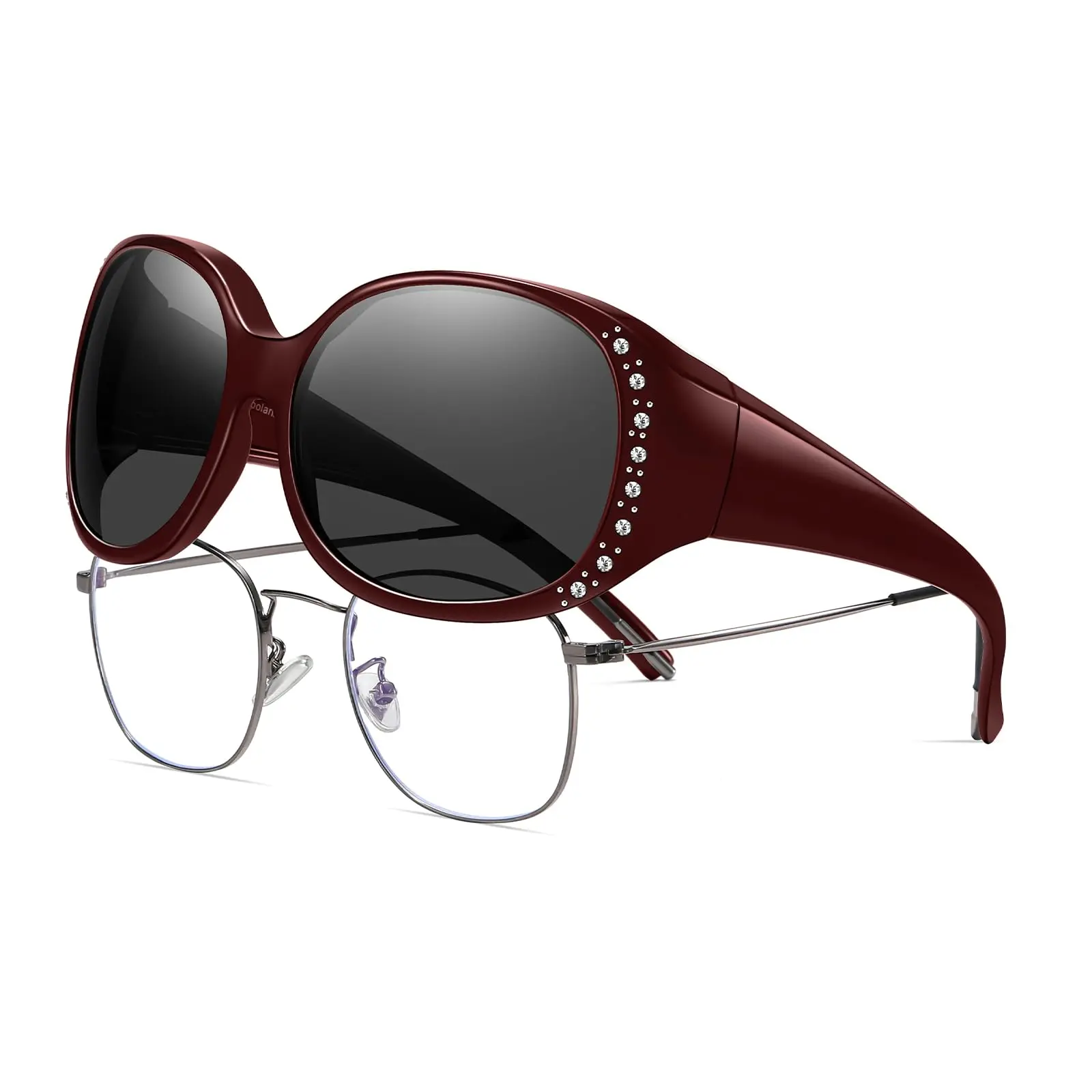 Summer Survivals HAOLOTA Women's Polarized Fit Over Sunglasses with Rhinestone, Sun Glasses for Prescription Glasses UV400 Protection sunglasses women