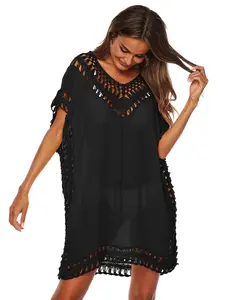 Women's Casual Loose-Fit Woven Fabric Summer Beach Cover-Up, Sun Protection Top for Vacation Wear, Swimwear Coverups