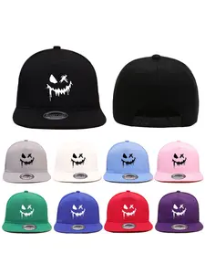 Unisex Smiling Face Print Baseball Cap, Adjustable Flat Brim Hat, Street Style Hip Hop Cap, Perfect for Outdoor Activities, All Seasons, Non-Sensitive Goods