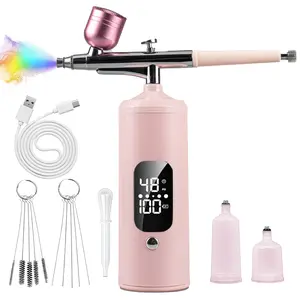 48PSI Airbrush Set with Display Adjustable in Three Speeds Airbrush Compressor Nail Accessories Wireless for Haircuts Manicures Cake Decorating Makeup Model Painting
