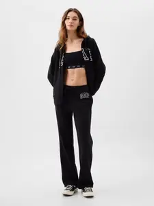 Women Gap Logo Straight Sweatpants - Black