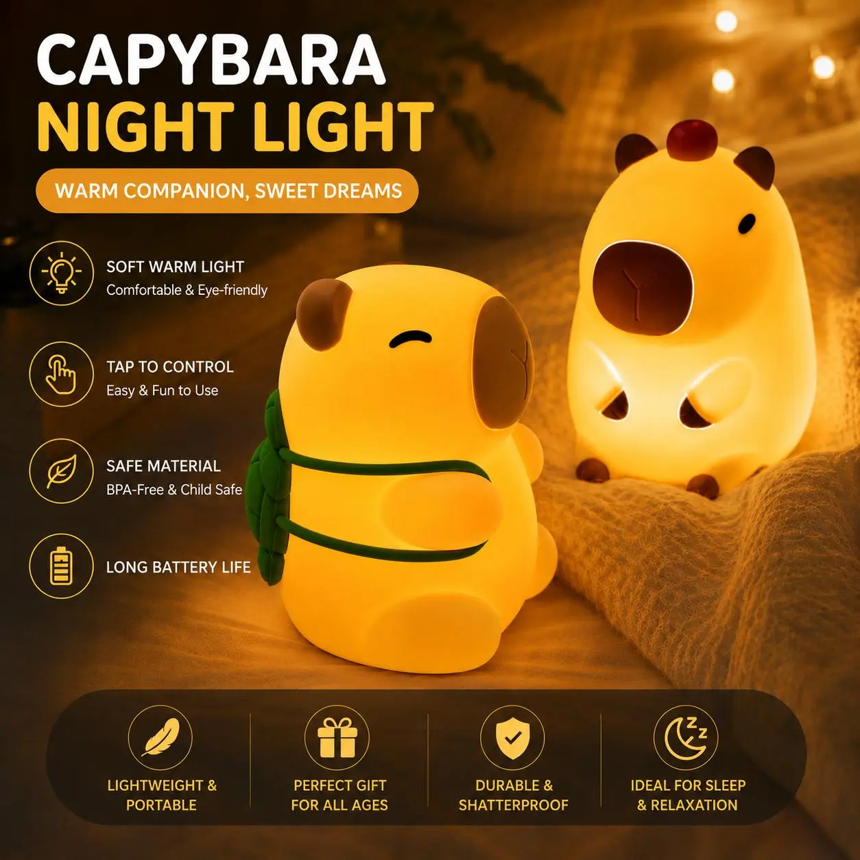 Portable night light with USB charging function Festive & Party Supplies  Festive Decorations Decorative Lights Capybara Night Lamp