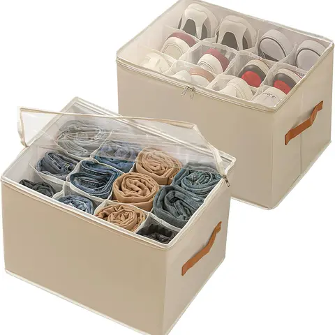 [HortiNest] Shoe & Pants Storage Organizer (1-4pcs) - Eco-Friendly Durable Dustproof Flexible Plastic Collapsible Box for Bedroom Closet Cleanout, Home Organizing Clothing/Accessories
