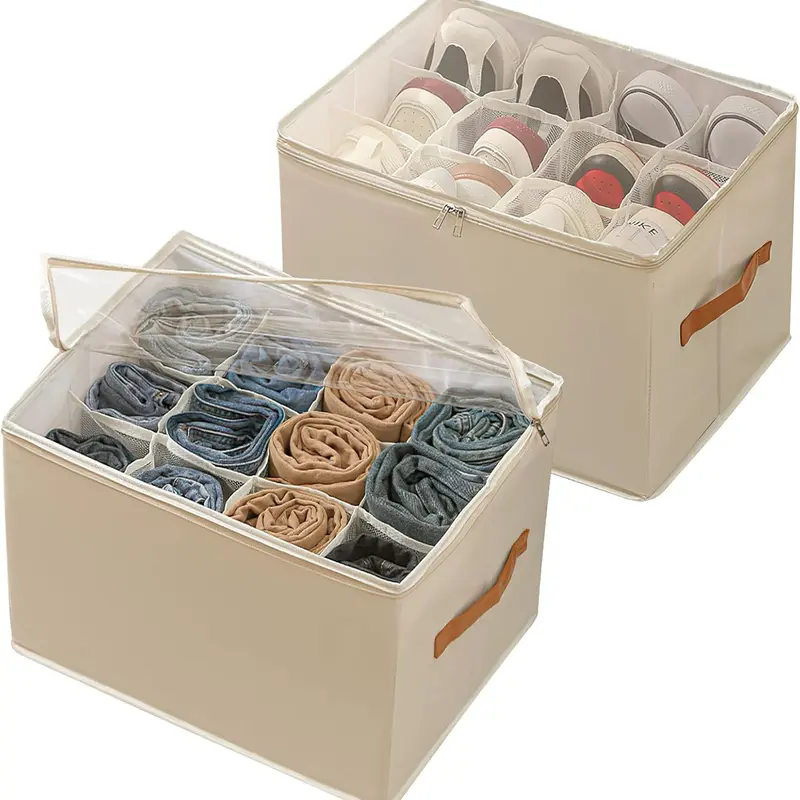 [HortiNest] Shoe & Pants Storage Organizer (1-4pcs) - Eco-Friendly Durable Dustproof Flexible Plastic Collapsible Box for Bedroom Closet Cleanout, Home Organizing Clothing/Accessories