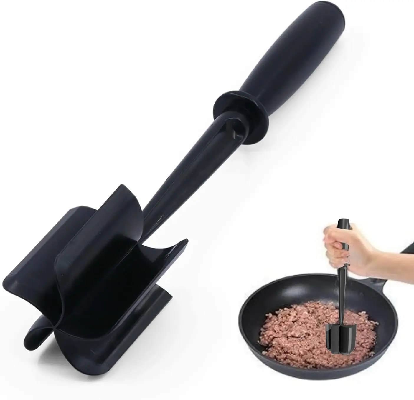 Kitchen Meat Chopper - Sturdy Kitchen Essential Gadget with 5 Curve Blades, 5 Leaf Needle Wheel, Heat-Safe Hamburger Smasher, Ergonomic Handle, Non-Stick Nylon Utensil for Faster Chop, Grinds Meat & Veg, Potatoes