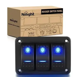 Nilight 3Gang Aluminum 5Pin ON/Off Rocker Switch Panel Blue