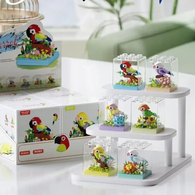 3-Pack Bird Building Block Model Assembly Toy Set, Transparent Dustproof Cover, Holiday Office Desk Decoration, Birthday Gift