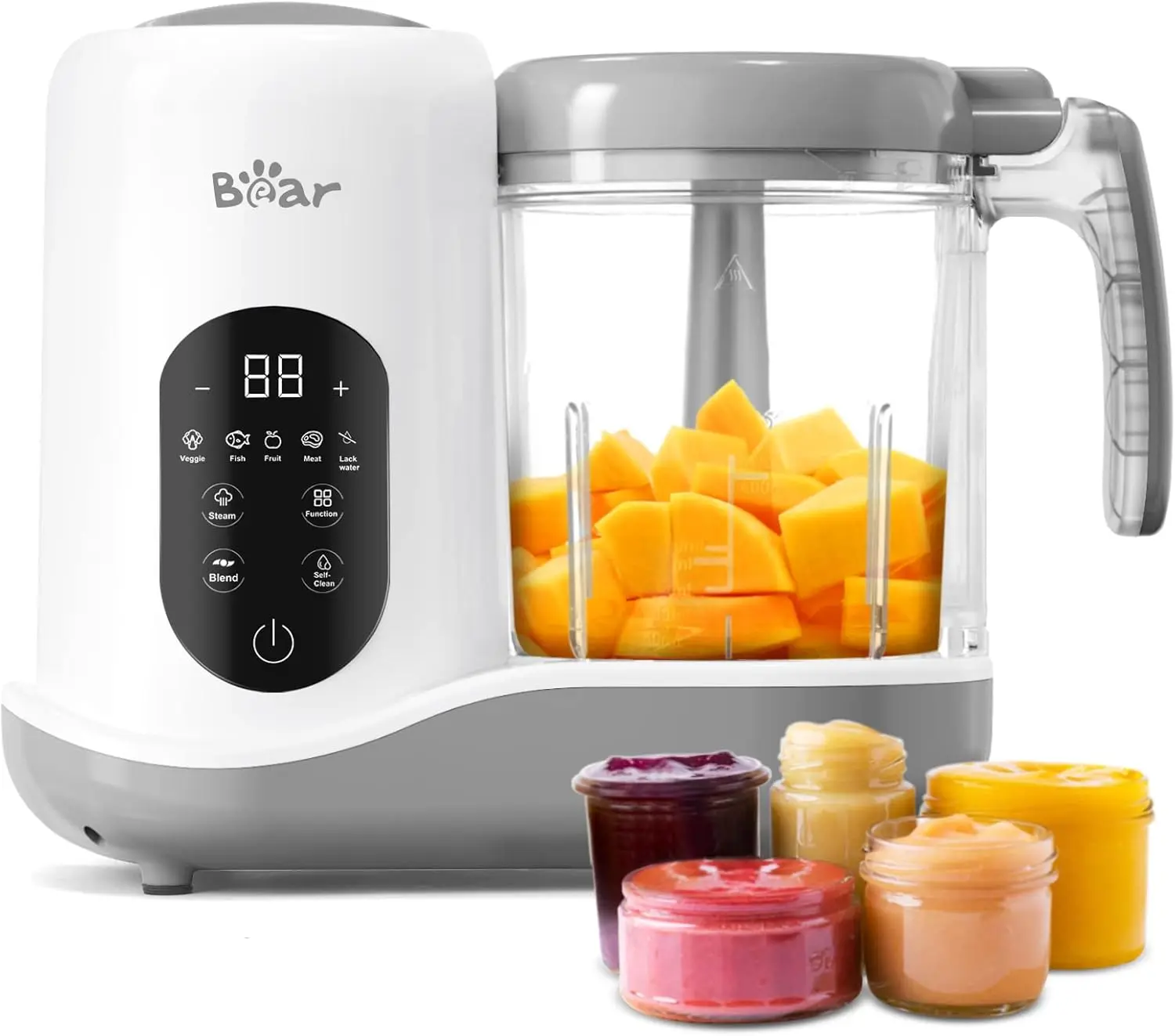 BEAR Baby Food Maker | One Step Baby Food Processor Steamer Puree Blender | Auto Cooking & Grinding |Infant Puree Maker with Self-Cleaning Function | Touch Screen Control, White