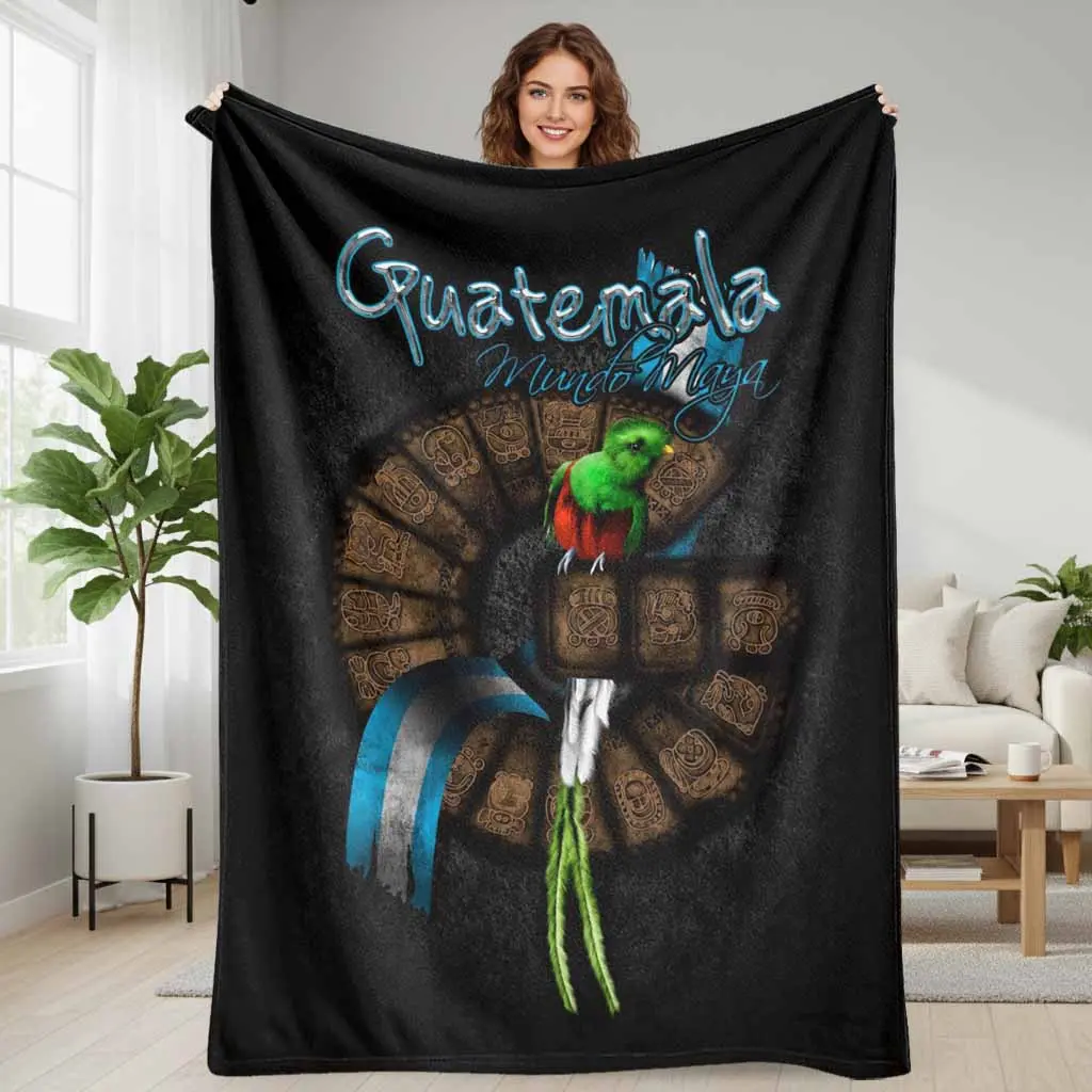 Guatemala Quetzal Bird Flannel Blanket Mayan Calendar Cultural Printing Soft Warm Lightweight Durable Material Perfect For Living Room Sofa Bed Decor Travel Camping Holiday Gift