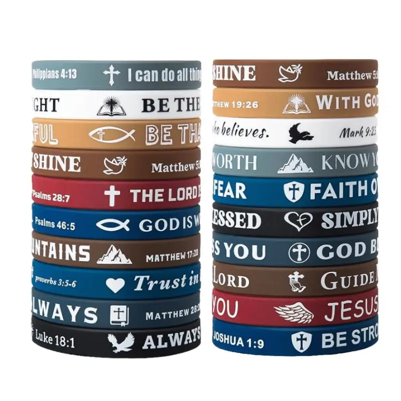 20 Pack Silicone Bracelets, Inspirational Stretchy Wristbands with Bible Verse & Christian Motif for Men & Women, Faith-Based Religious Party Favors, Stretchy Bracelets, Elastic Bracelet
