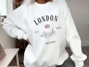 London Sweatshirt, England Sweater, UK Pullover Hoodie, Unisex Crewneck, Skyline Shirt Gift, Women Long Sleeve, Vintage Flag Britain Jumper