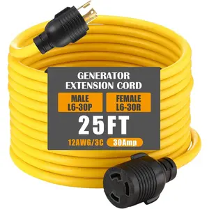 NEMA L6-30 Generator Extension Cord, NEMA L6-30P Male Plug to L6-30R Female Receptacle 3 Prong 30 Amp Generator Locking Power Cord, 3x12 Gauge, 250volt 7500watts Power (25ft)