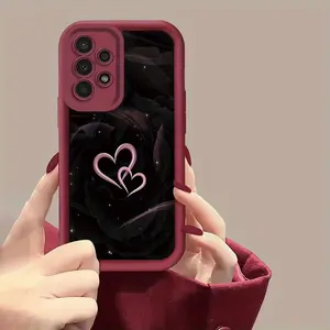 Black Background Pink Heart Phone Case for The Entire Series A54, Soft for A52, Matte for A13, Full Coverage for S24, Compatible with S20Fe/S21Plus/S22/S22 Ultra, Suitable for