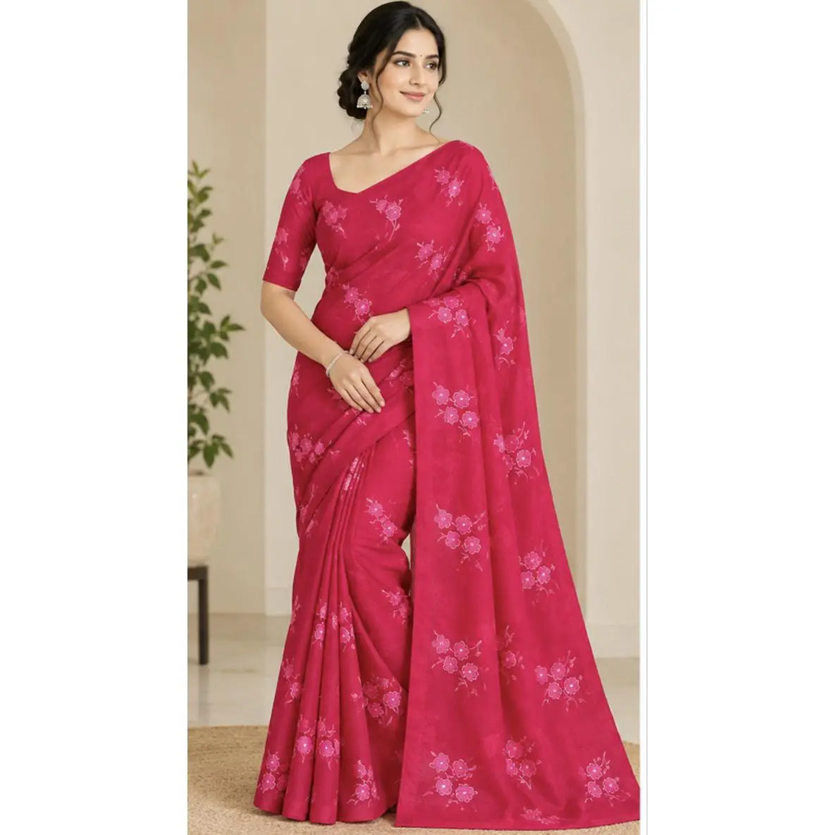 Georgette Chiffon Saree with Floral Patterns for Women