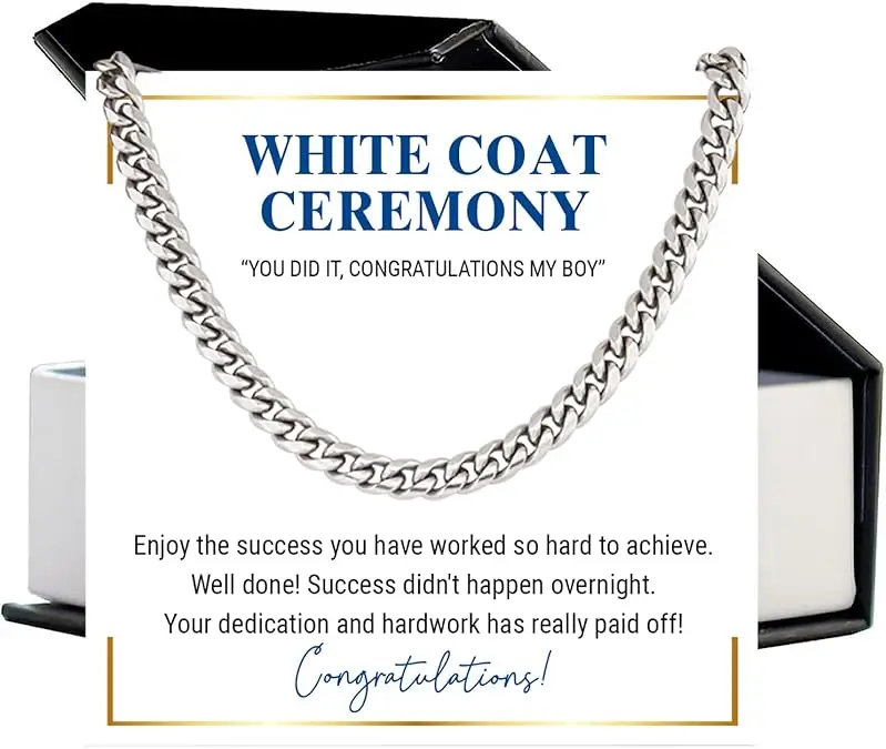 White Coat Ceremony Necklace for Men, Medical, Dental, Nursing, Veterinary, Pharmacist, Chiropractor, New Doctor Jewelry For Man Cuban Link Chain Necklace