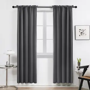 Rod Pocket Blackout Curtains for Bedroom 2 Panels -Deconovo Rod Pocket Solid Thermal Insulated Window Curtains for Living Room
