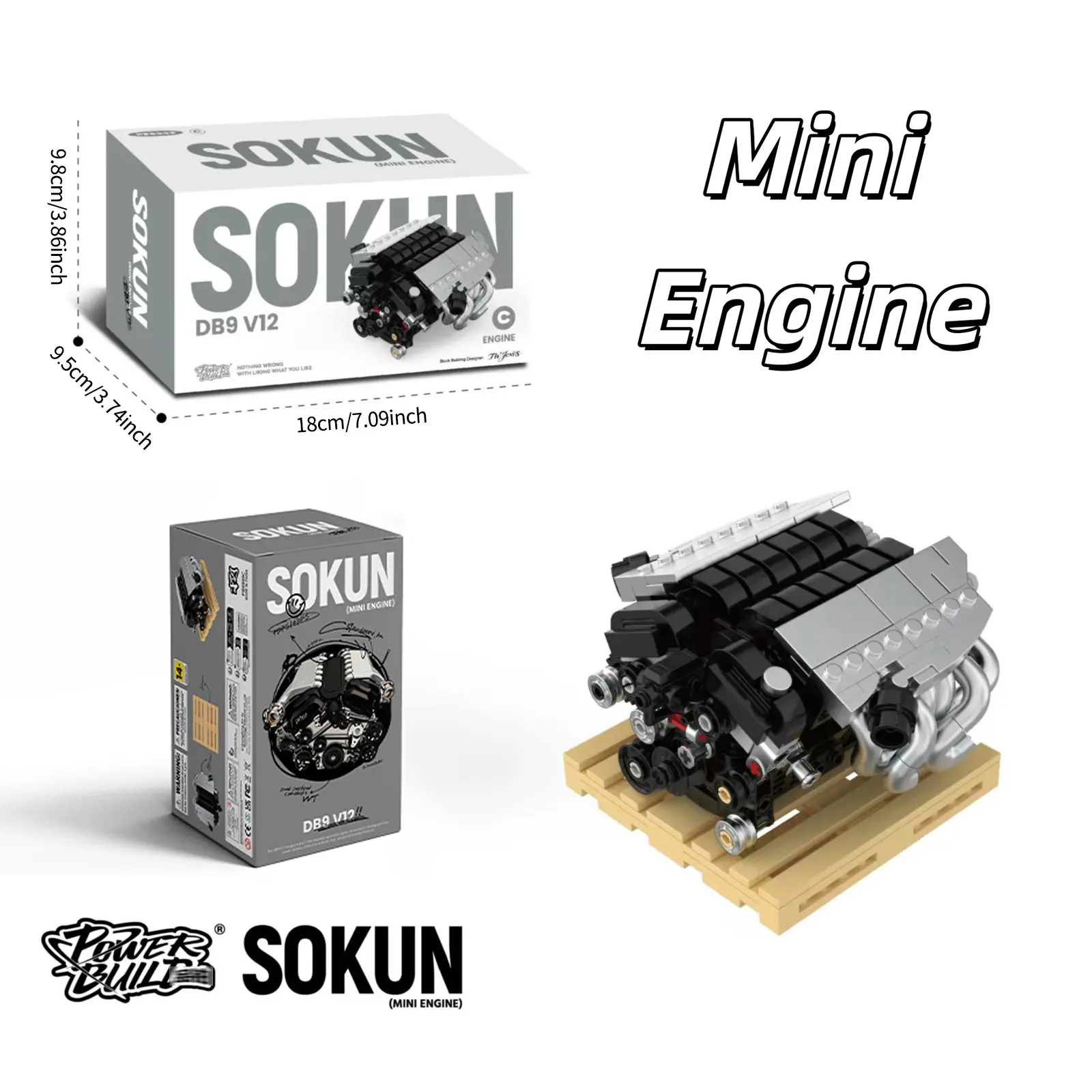 Mini Engine Building Blocks Set, DB9 V12 Naturally Aspirated Engine Model Kit, DIY Engineering Model, MOC Mechanical Engine Building Toy for Adults & Car Enthusiasts, Collectible Desk Decoration & Ideal Gift