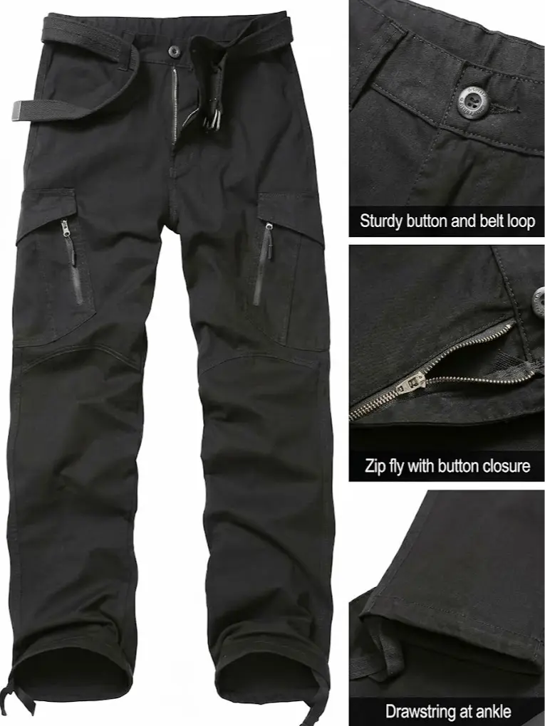 Men's Cargo Pants Relaxed Fit Stretch Casual Work Pants Straight Twill Chino Pants with 8 Pockets No Belt