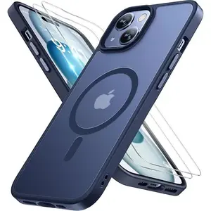 Entronix Apple iPhone 14 [Magnetic-Compatible] Clear Case & 2 Tempered Glass Screen Protectors Wireless Metallic Cellphone Smartphone
