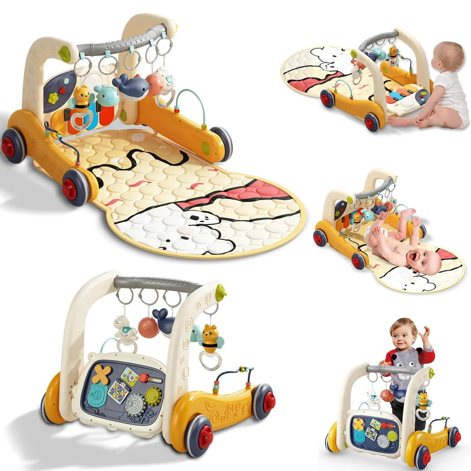 BabyBond Multi-Stage Baby Activity Walker & Learning Gym for Kids– Anti-Rollover Design, Adjustable Height (0-24 Months), NewBorn Gift, Ideal Christmas Gift for Toddler-Yellow