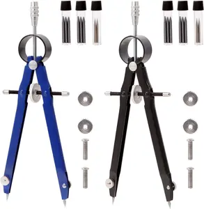 2pcs Compass for Geometry, Professional Drawing Compass,Metal Compass, Circle Compass Drawing Tool for Geometry, Math, Drafting, Drawing, Measuring, School & Office Supplies