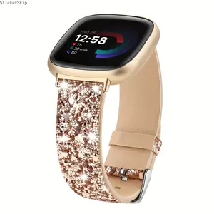 2026NEWBling Bands Applicable to Fitbit Versa 4/Versa 3/Sense 2/Sense Band Women Glitter Sparkle Faux Leather Strap Smart Watch Bands Accessory