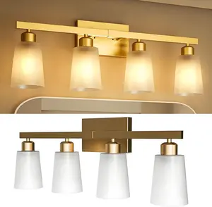 Lightdot 4 Light Bathroom Vanity Light, 26.5" Gold Bathroom Light Fixtures with Frosted Glass Waterproof Shades, Rust-Proof Modern Vanity Lights Over Mirror for Kitchen Hallway Cabinet Porch