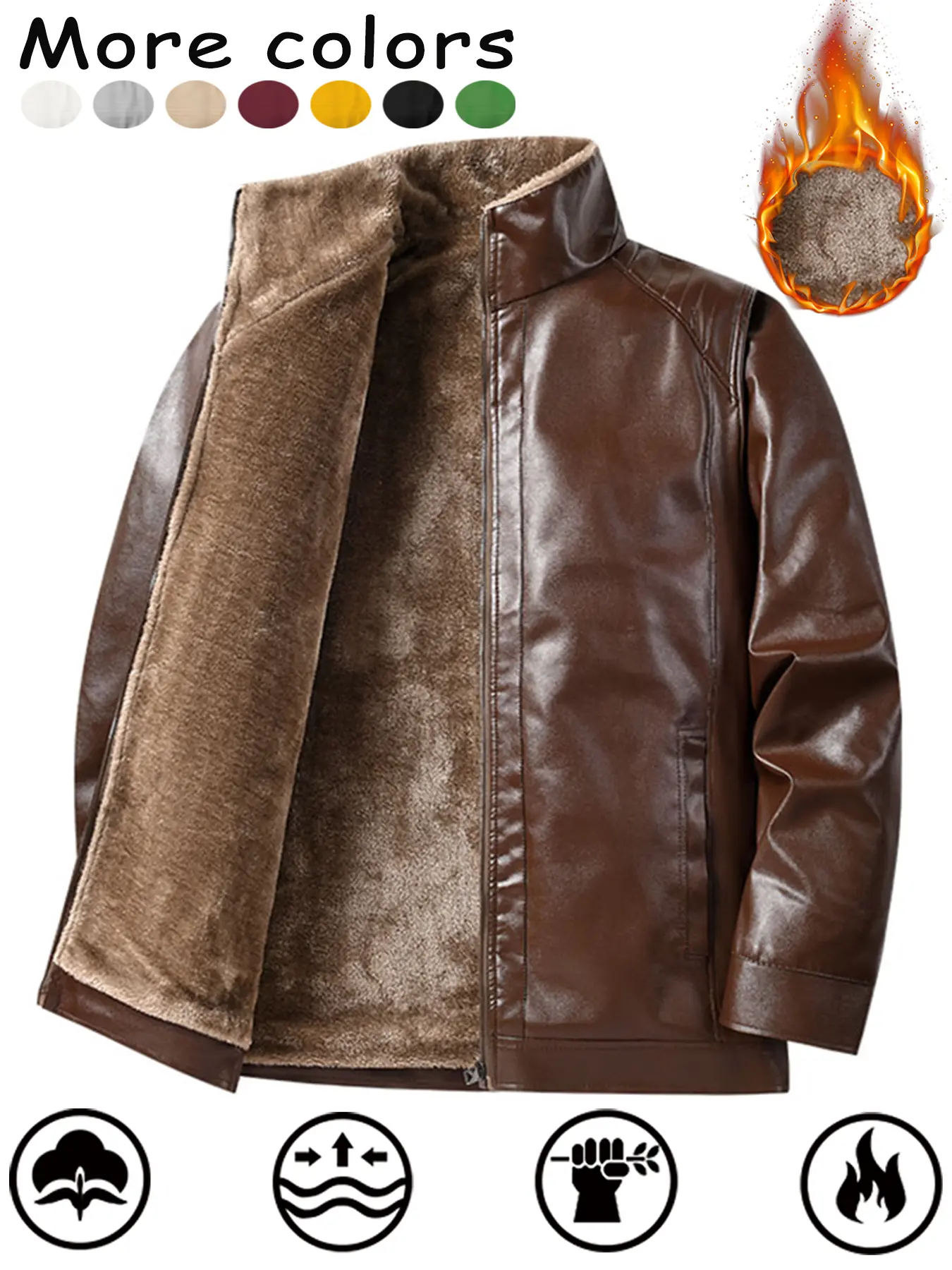 Men's Fleece Lined Stand Collar Leather Jacket, Warm Winter Coat for Outdoor Activities & Daily Wear, Stylish Design for Men