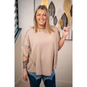 Easel Effortless Flow Lace Top – Khaki