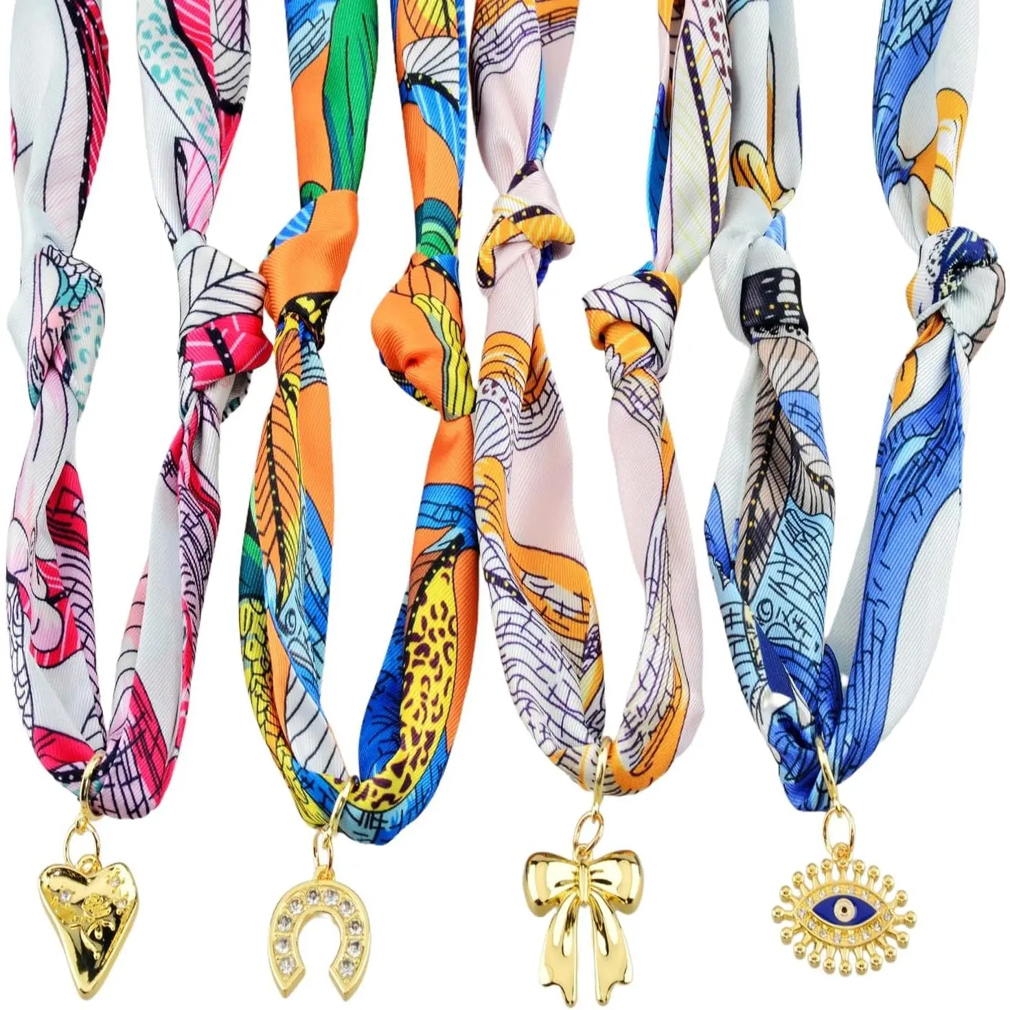 Scarf Necklace with Charm 4pack Silk Styling Scarf Charm Necklace for Women Bandana Necklace with Charms Adjustable Tie Statement Choker Jewelry for Birthday Mothers Day Christmas Teacher LadyValentine's Day gifts