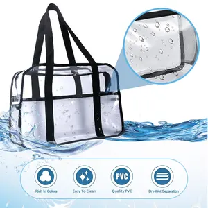 New Transparent Large Capacity PVC Storage Bag, Multi-Compartment Design, Dry-Wet Separation, Travel Toiletries Organizer, Christmas Gift
