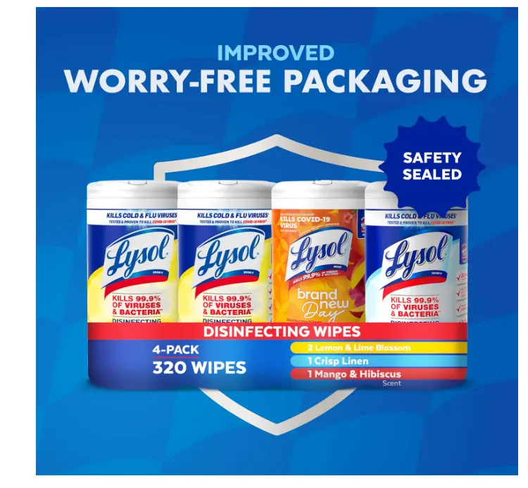 Lysol Disinfecting Wipes Bundle, Home Apartment Dorm Room Essentials and Cleaning Supplies, All Purpose Cleaner, Multi-surface Cleaning Wipes, Multi-Scent Sanitizing Wipes Bundle, 80 Count (4pk)